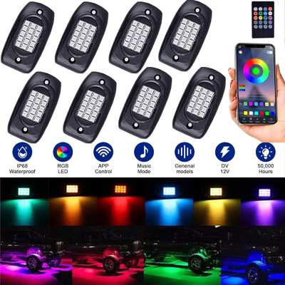 Αυτοκίνητο Πρακτικό RGB LED Rock Light Kit, 6000K Φωτιστικά LED Rock που αλλάζουν χρώμα